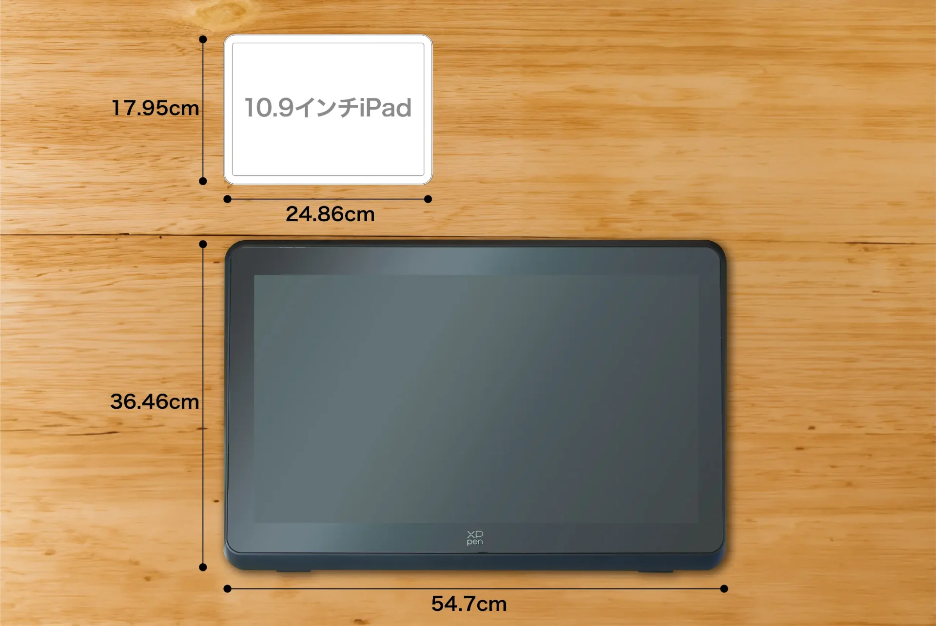 XPPEN Artist22 PlusとiPadとのサイズ比較イメージ